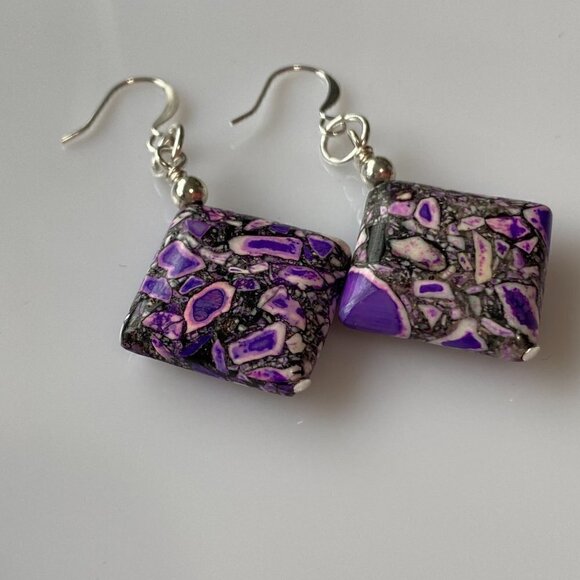 ❤️ Purple Sea Sediment Jasper Square Earrings - Picture 9 of 11